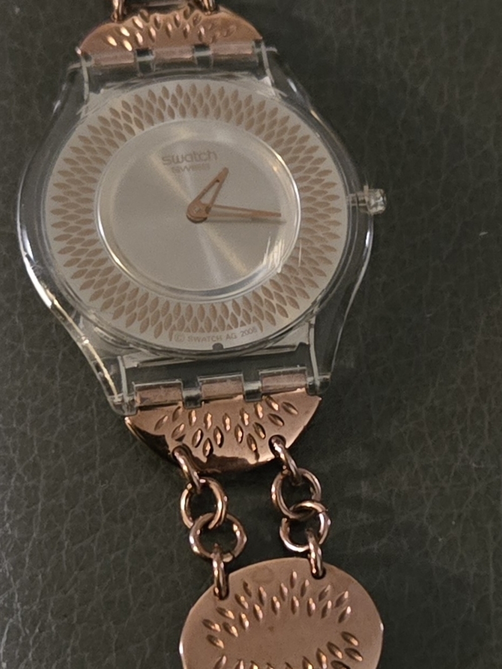 Swatch Rose Gold Accent Women's Watch - Clear Case, Rose Gold Dial